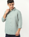 Linen Mix Plain Spread Collar Shirt