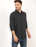 Linen Mix Checked Spread Collar Shirt