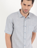 Pure Linen Striped Spread Collar Shirt