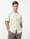 Linen Rich Printed Cuban Collar Shirt