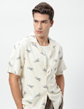 Linen Rich Printed Cuban Collar Shirt