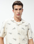 Linen Rich Printed Cuban Collar Shirt