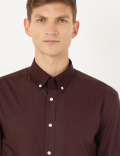 Pure Cotton Plain Button Down Collar Shirt