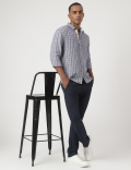 Linen Mix Checked Spread Collar Shirt