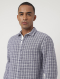 Linen Mix Checked Spread Collar Shirt