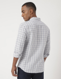 Linen Mix Checked Spread Collar Shirt