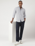 Linen Mix Checked Spread Collar Shirt