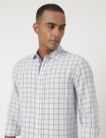 Linen Mix Checked Spread Collar Shirt