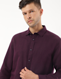 Linen Mix Plain Spread Collar Shirt