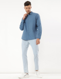 Linen Mix Plain Spread Collar Shirt