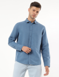 Linen Mix Plain Spread Collar Shirt