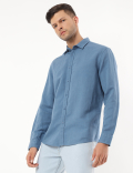 Linen Mix Plain Spread Collar Shirt