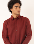 Linen Mix Plain Spread Collar Shirt
