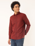 Linen Mix Plain Spread Collar Shirt