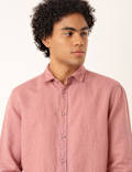 Linen Mix Plain Spread Collar Shirt