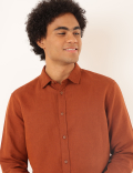 Linen Mix Plain Spread Collar Shirt