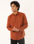 Linen Mix Plain Spread Collar Shirt