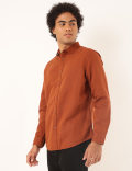 Linen Mix Plain Spread Collar Shirt