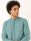 Linen Mix Plain Mandarin Collar Shirt