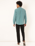 Linen Mix Plain Mandarin Collar Shirt