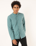 Linen Mix Plain Mandarin Collar Shirt