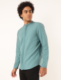 Linen Mix Plain Mandarin Collar Shirt