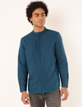 Linen Mix Plain Mandarin Collar Shirt