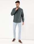 Linen Mix Plain Mandarin Collar Shirt