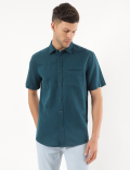 Linen Mix Plain Spread Collar Shirt