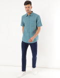 Linen Mix Plain Spread Collar Shirt