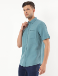 Linen Mix Plain Spread Collar Shirt