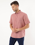 Linen Mix Plain Spread Collar Shirt