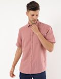 Linen Mix Plain Spread Collar Shirt
