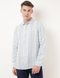 Linen Mix Striped Spread Collar Shirt