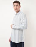 Linen Mix Striped Spread Collar Shirt
