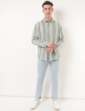 Linen Mix Striped Spread Collar Shirt