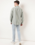 Linen Mix Striped Spread Collar Shirt