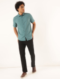 Linen Mix Printed Spread Collar Shirt
