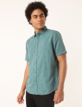 Linen Mix Printed Spread Collar Shirt