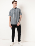 Linen Mix Striped Spread Collar Shirt