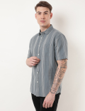 Linen Mix Striped Spread Collar Shirt
