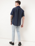 Linen Mix Striped Spread Collar Shirt