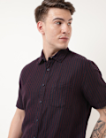 Linen Mix Striped Spread Collar Shirt