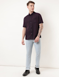Linen Mix Striped Spread Collar Shirt