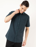 Linen Mix Striped Spread Collar Shirt