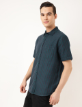 Linen Mix Striped Spread Collar Shirt