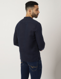 Linen Mix Plain Mandarin Collar Shirt