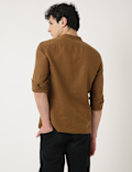 Linen Mix Plain Mandarin Collar Shirt