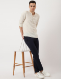 Linen Mix Plain Mandarin Collar Shirt
