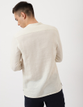 Linen Mix Plain Mandarin Collar Shirt